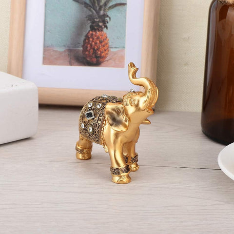 2pcs Elephant Statue,Feng Shui Lucky Elephant Figurine,Golden Elegant Elephant Sculpture Wealth Lucky Figurine,Small Resin Home Decoration Wealth Figurine Feng Shui Decor