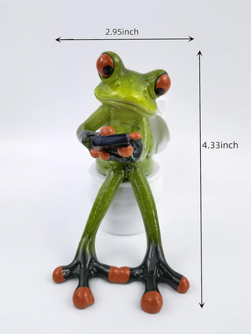 VVGIFTS Frog Figurines Decor Funny Cute Craft Resin Frog Sculpture Statue for Home Office Desk Tabletop Bathroom Decoration, Ornament Gift (Frog Sitting on Toilet)