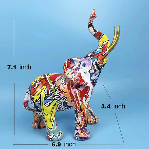 Graffiti Elephant Statue Figurine Colorful Animal Art Sculpture Resin Home Decor Decoration for Living Room Bedroom Book Shelf Cabinet Office Desk Table Top Centerpieces Ornaments (Small)