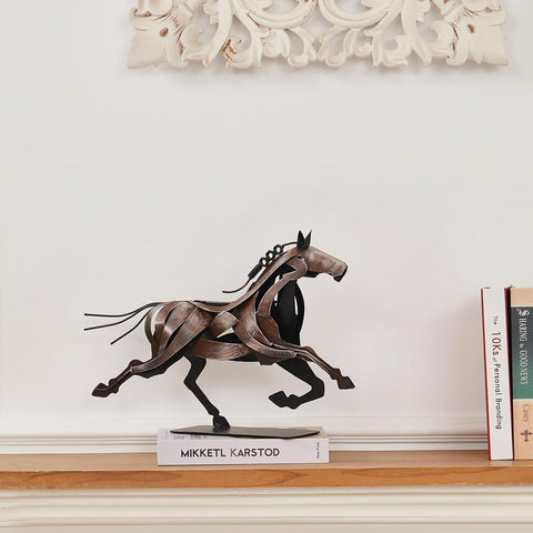 Running Horse Sculpture Western Decor, Handmade Metal Horse Statue Home Decor, Rustic Animal Statue Gifts for Women (Black)