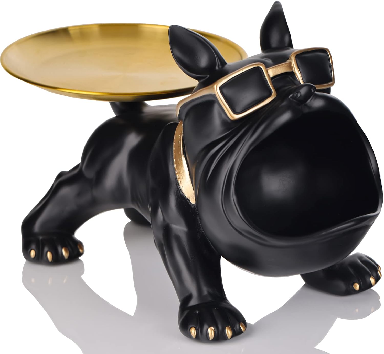 French Bulldog Statue and Figurines,French Bulldog Storage Decoration,Bulldog Bowl with Tray,Key Bowl for Entryway Table,Candy Dish for Office Desk,English Bulldog Tray