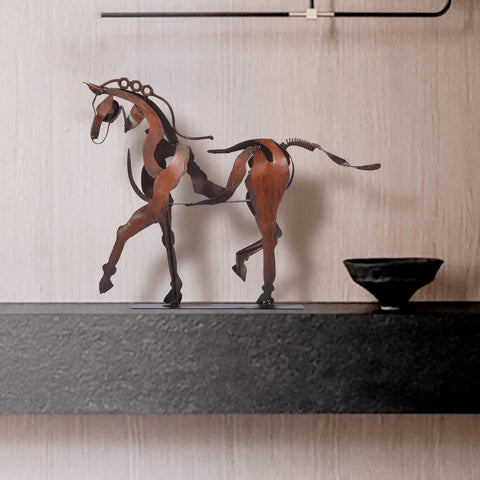 Handmade Horse Statue - Unique Rustic Decor for Office & Home - Hand-Painted Metal Sculpture - Perfect Handicraft Gift for Horse Lovers (Brown)