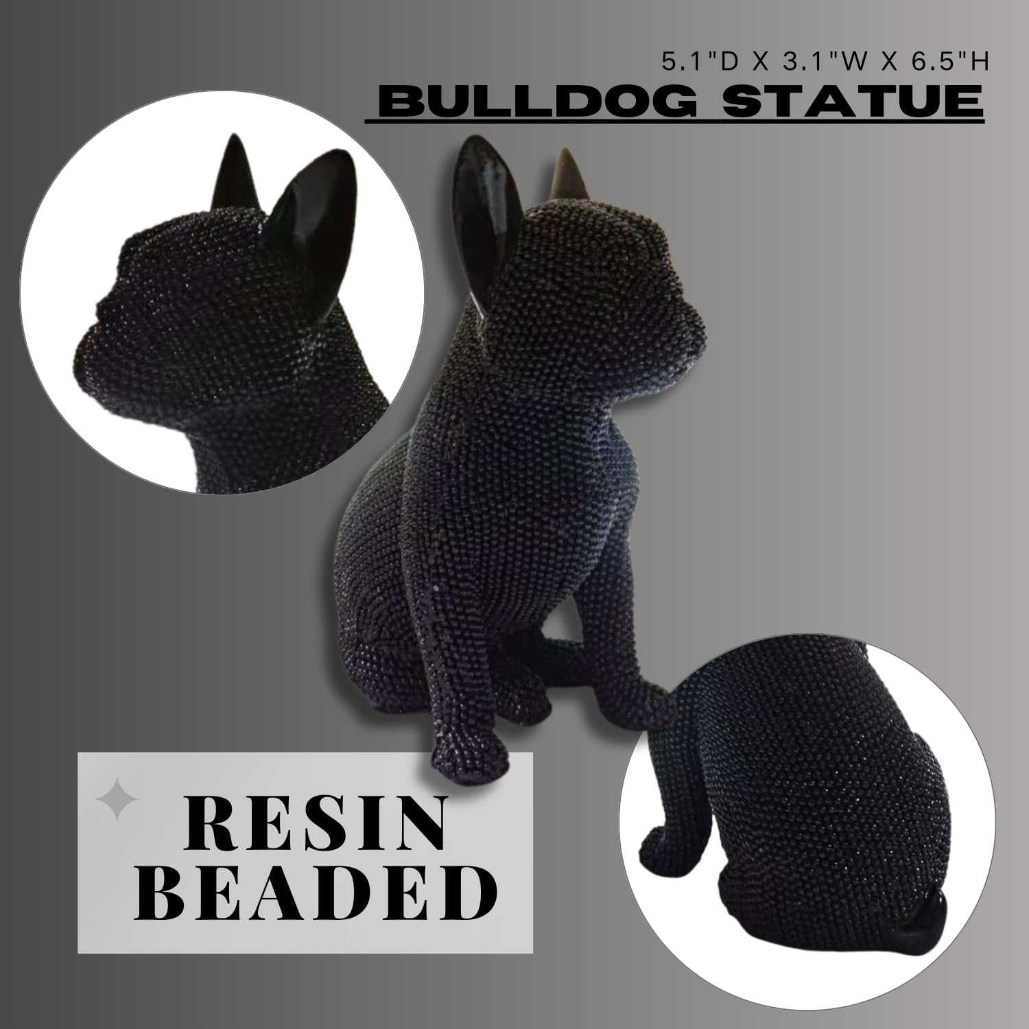 Handcrafted Bulldog Resin Home Decor Statue - Intricate Beaded Design - Unique Decorative Sculpture for Living Room, Office, or Bedroom