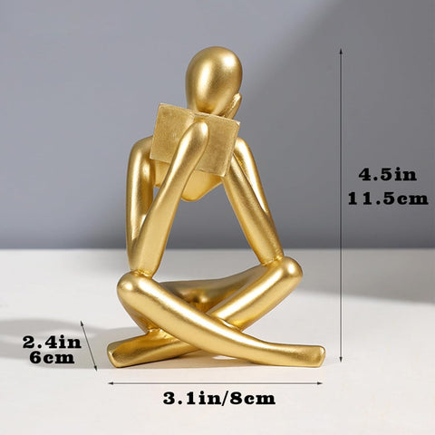 Gold Reading Women Statue, Thinker Sculptures, Abstract Art Ornament, Modern Aesthetic Figurine Decoration, Suitable for Home Living Room Bedroom Office Shelf Table Desk Bookshelf Decor