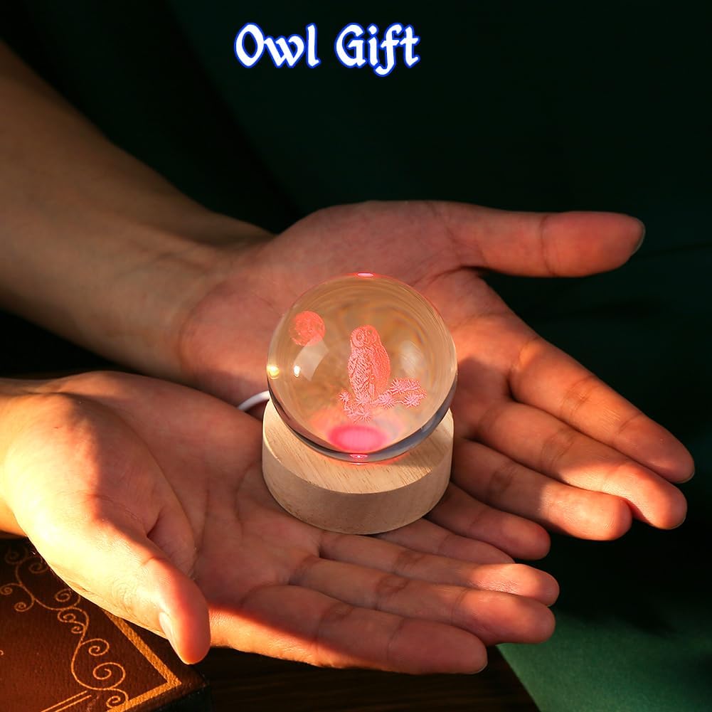 3D Cat Themed Gifts for Women Decor for Cat Lovers Cat Mom Crystal Ball Cat Related Sympathy Presents with Wooden Light Base