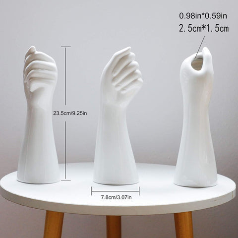 9 Inch Modern Art Ceramic Flower Vase Hand Holding Plants Flower Container, Tabletop White Arm vase for Home Office Decoration