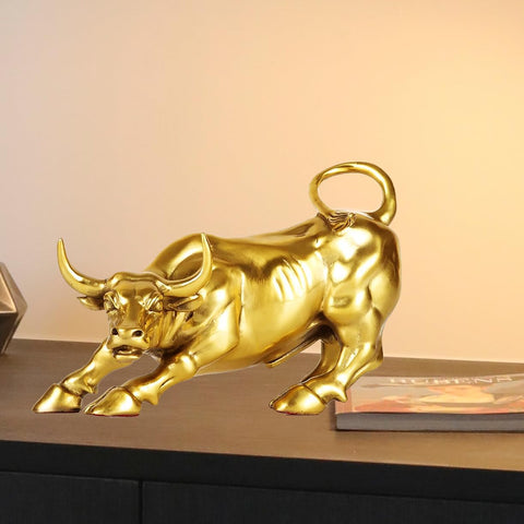 Brass Bull Figurine -Wall Street Bull Art Decor, Bronze Bull/Cow/Ox Figure Statues and Sculptures Home Office Decor or Gift(with A Gift Box)