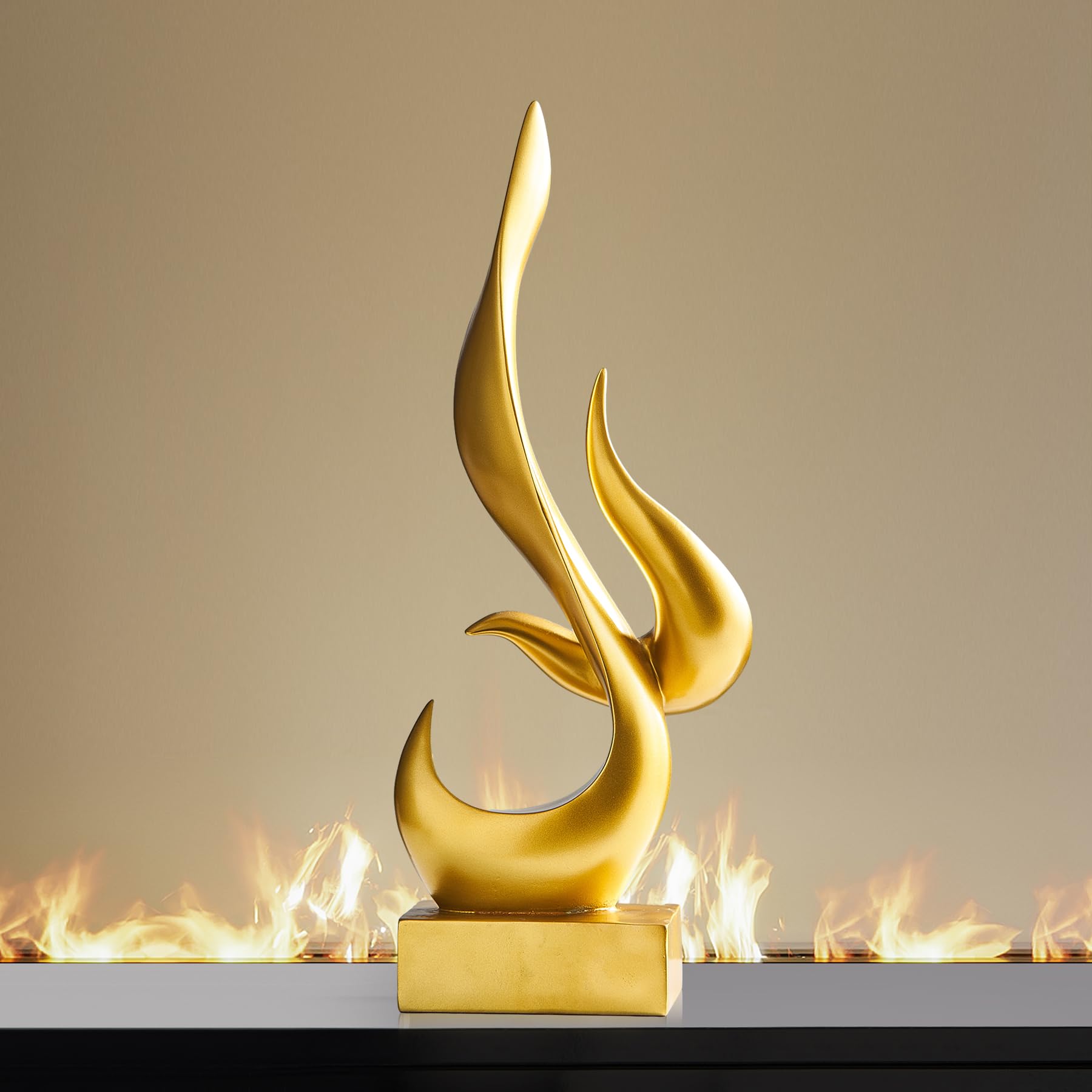 AWNR White Flame Abstract Sculpture Resin Art Statue Modern Home Decor for Living Room TV Stand Office Shelf Accents Minimalist Figurines Centerpiece Table Decorations