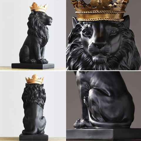 H&W 15''H Lion King Statue, Nordic Style Home and Study Decoration, Collectible Figurines, Best Gift for The Man, Black (HH16-D1)