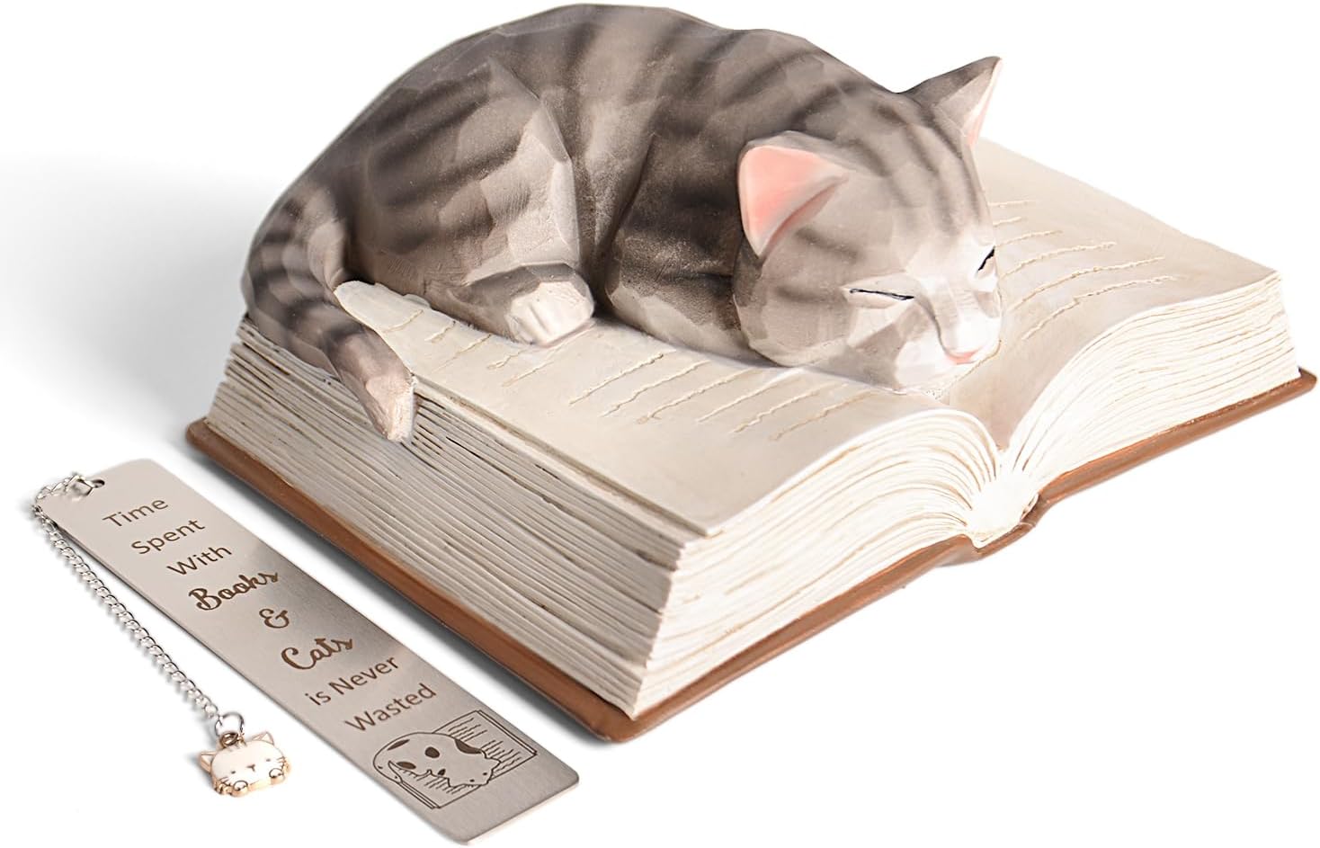 Book Lovers Gifts for Women- Cat Book Figurines with Bookmark Cat Lover Gifts Bookish Gifts Book Lovers Gifts Book Accessories Gifts for Book Lovers Cat Mom Gifts Sculpted Hand-Painted Resin Statues