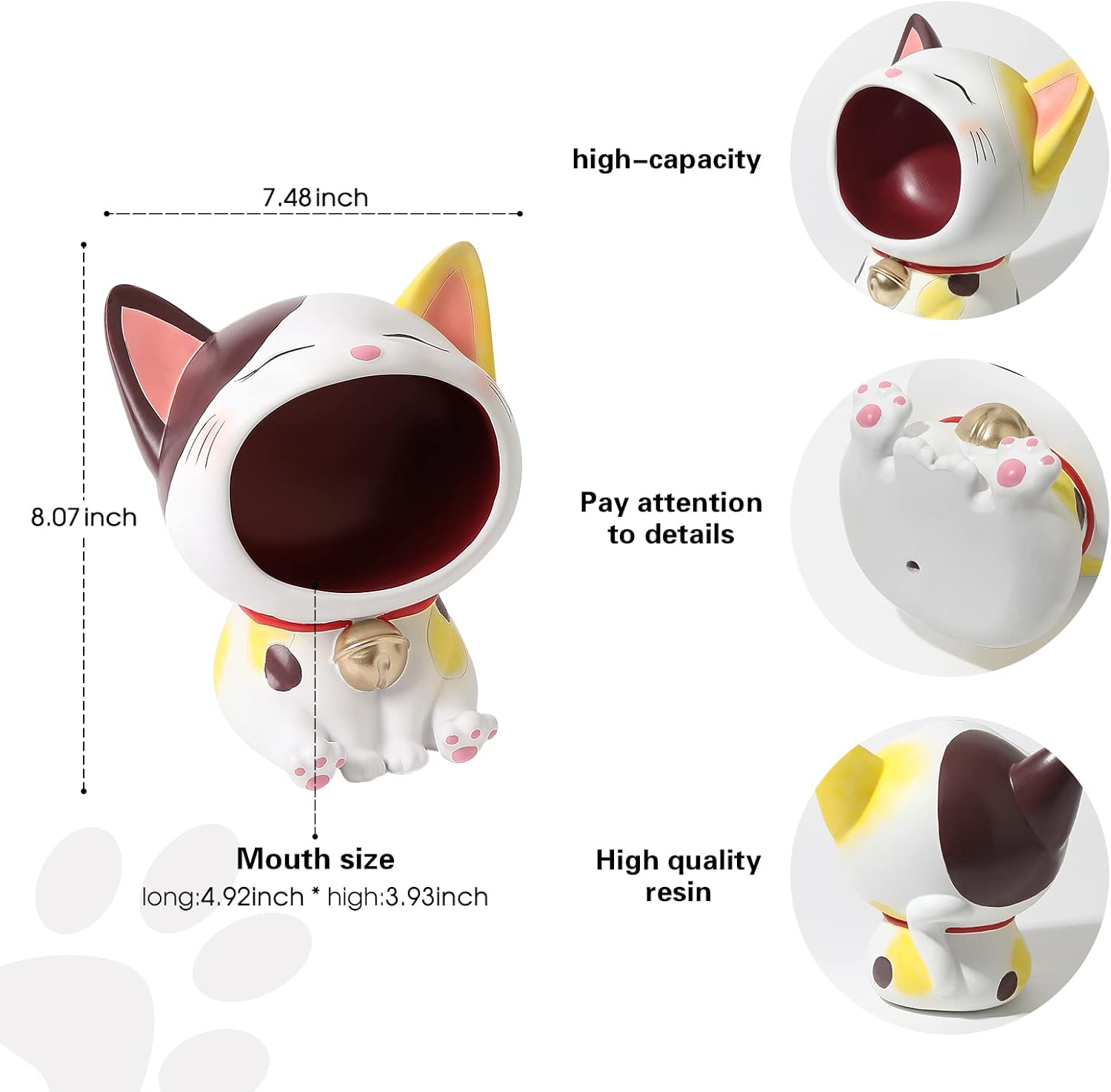 Cute Laughing Cat Figurines for Candy Dish, Key Bowl Holder, Desk, Office Accessories Storage, Home Decor Art Sculpture Gift for Cat Lover, Housewarming Gifts (White)