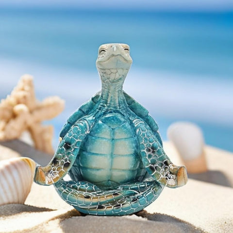 VVGIFTS Sea Turtle Meditation Yoga Decor, Meditating Coastal Beach Decorations, Zen Yoga Resin Statue for Home Office Ornaments (Put The Palm Separate)