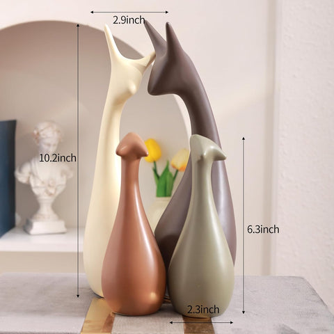 Ceramic Modern Art 4 Pcs Deer Statue Decorations for Home, Office, Living Room, Bedroom - Creative Sculptures Home Decor for Bookshelf, Desk - Collectible Figurines As Gifts for Family