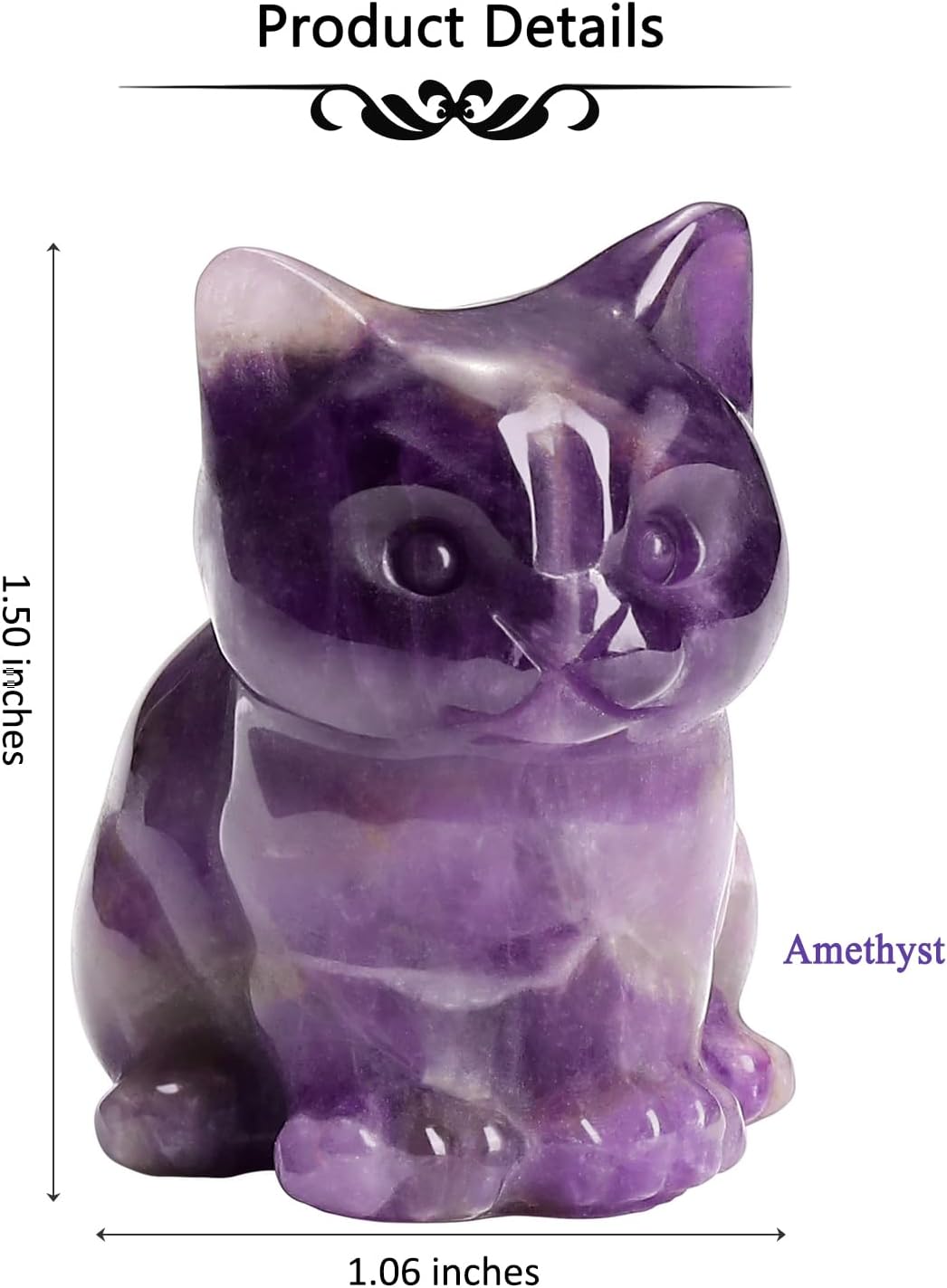 Amethyst Crystal Cat Figurine Carved Healing Crystal Gemstone Cat Lucky Cute Stone Cat Statue Ornament for Home Office Desk Meditation Decor Mini Cat Gifts for Cat Lover Christmas