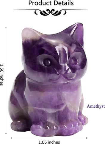 Amethyst Crystal Cat Figurine Carved Healing Crystal Gemstone Cat Lucky Cute Stone Cat Statue Ornament for Home Office Desk Meditation Decor Mini Cat Gifts for Cat Lover Christmas