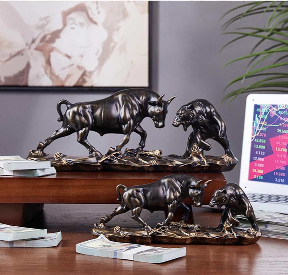 Bull and Bear Statue,Resin Abstract Tabletop Decor, Stock Market Decor,Gifts for Financial Investment Managers Investor.