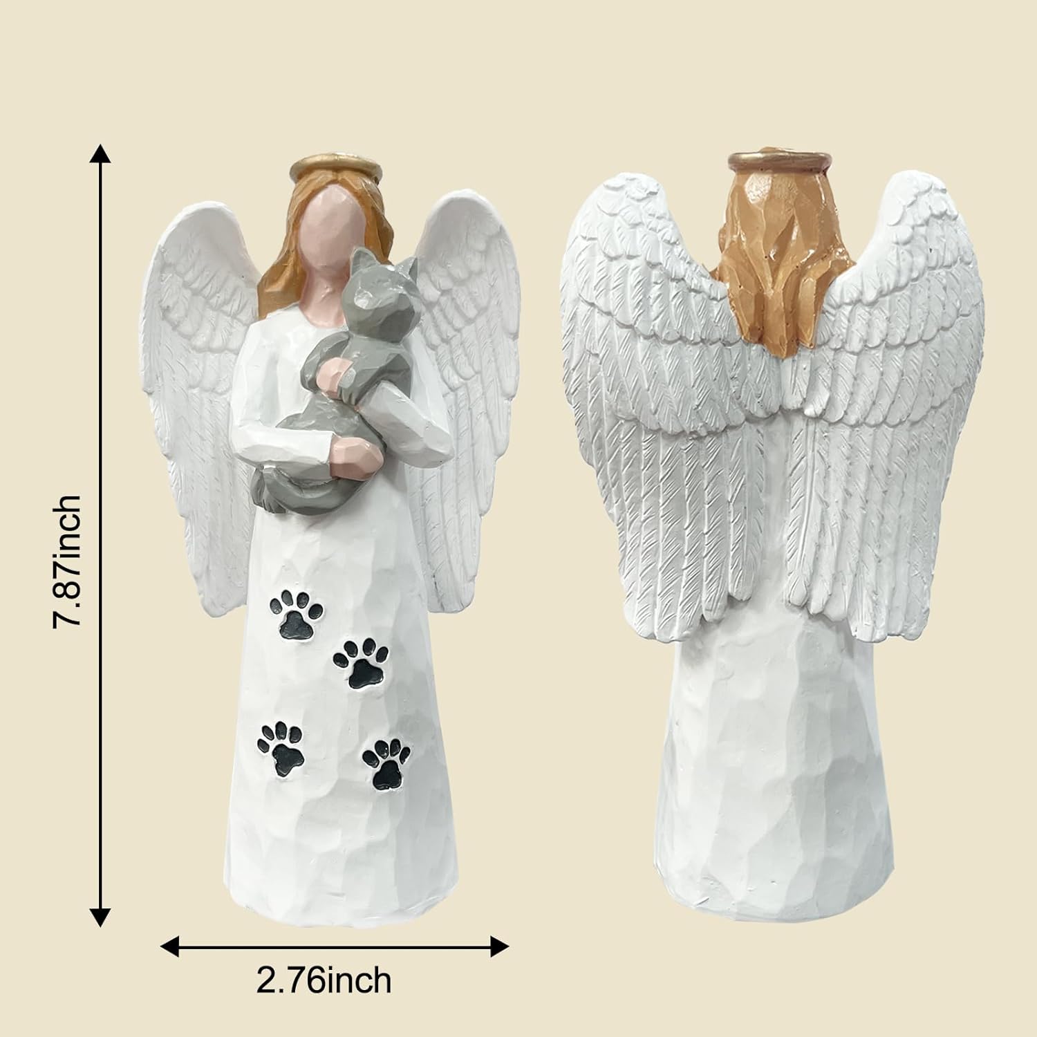 Cat Memorial Figure - Hand-Painted Angel Gift for Cat Lovers, Remembrance of Lost Pet