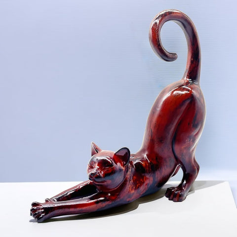 Cat Stretching Statue Figurine Sculpture Gifts for Cat Lover Art Cat Office Home Decor Desk Accessories Decoration