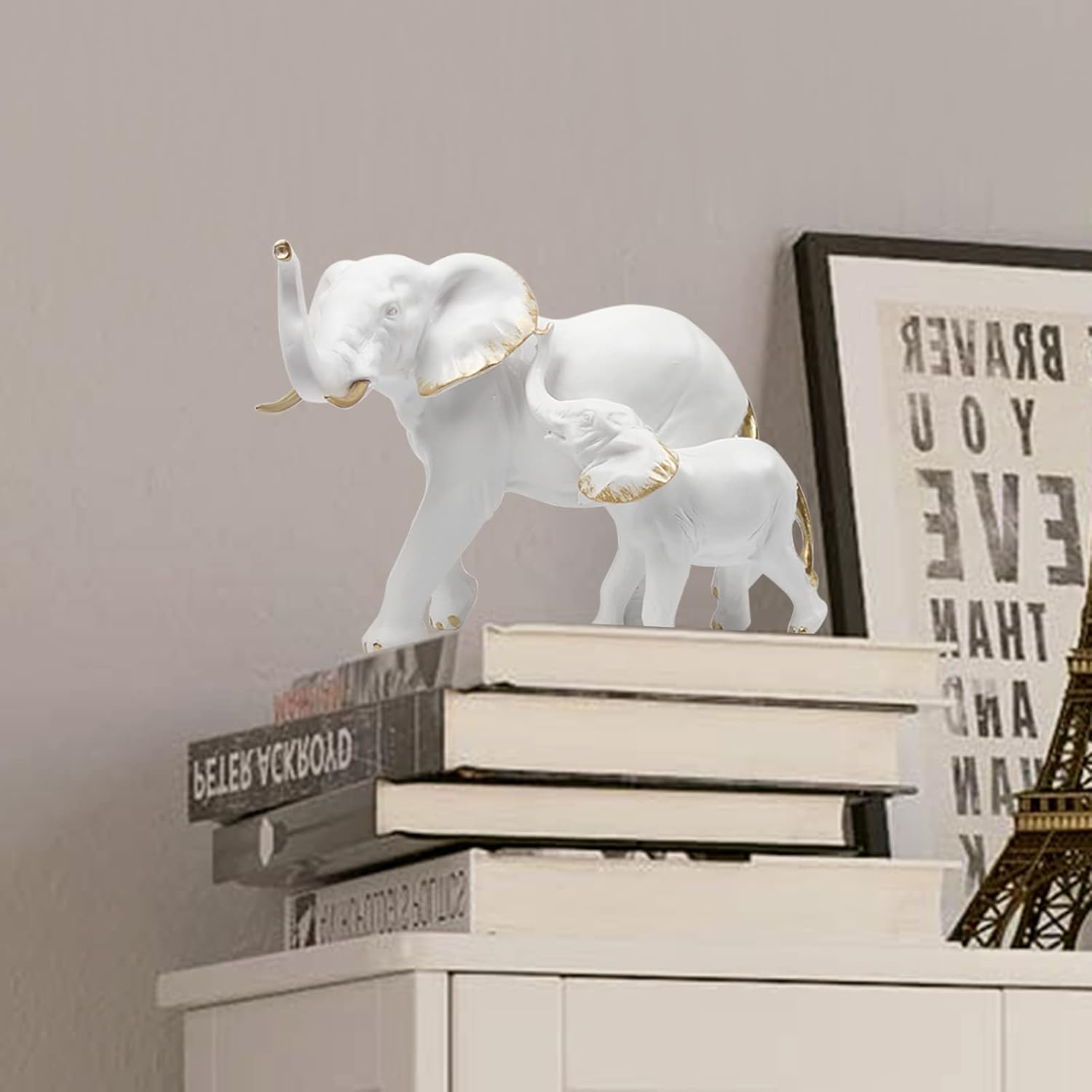 Elephant Figurines Ornaments, Elephant Resin Statue Decoration Animal Decor Lucky Elephant Gifts Home Decor for Office Bookshelf TV Stand Living Room