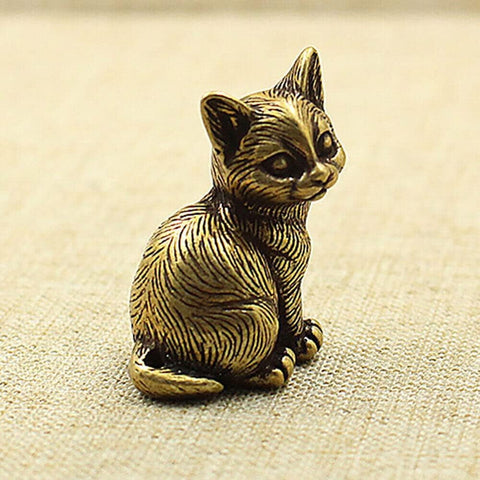 Brass Cat Figurine Small Cat Statue Animal Figurines Home Desktop Decoration