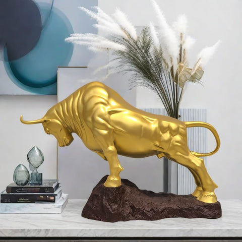 Bronze Bull Sculpture - Pure Copper Charging Bull/Cow/Ox Figure and Statue Handmand Collectable Art Decor - Raging Bull Figurine for Office& Home Decorations and Gift (L:8.3in Red)