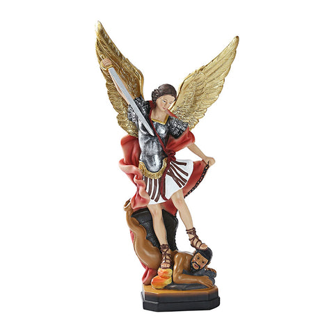 QIANLING 12.5in San Miguel Arcangel Statue, St Michael Statue in Bronzed Resin, St Michael The Archangel victoriously Over Satan Collection Figurines for Collection or Decor