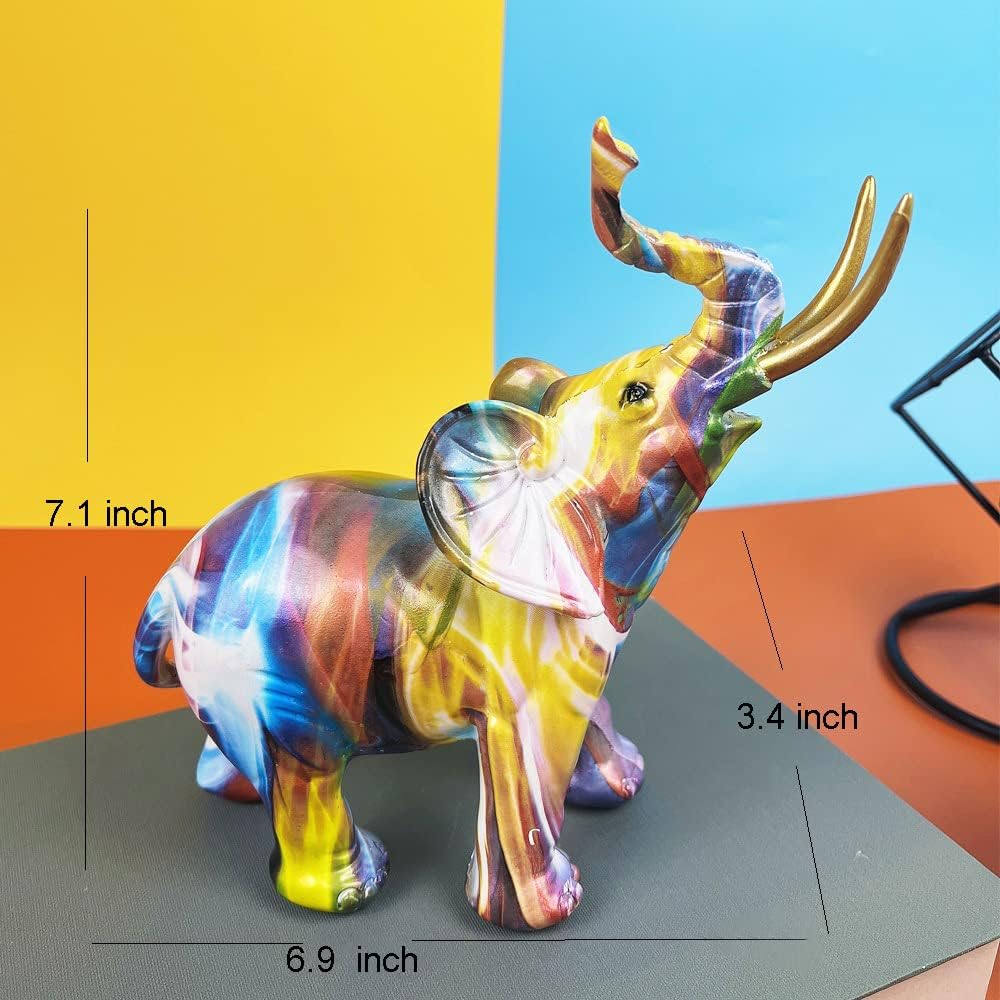 Graffiti Elephant Statue Figurine Colorful Animal Art Sculpture Resin Home Decor Decoration for Living Room Bedroom Book Shelf Cabinet Office Desk Table Top Centerpieces Ornaments (Small)