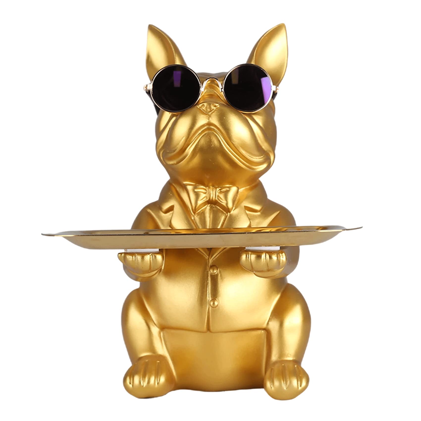 Modern Decor Resin Bulldog Tray Statue Piggy Bank Tray Storage Entrance Key Holder Candy Jewelry Earrings Tray Suitable for Home Decor Modern Art Dining Table Decor Office Small Object Tray