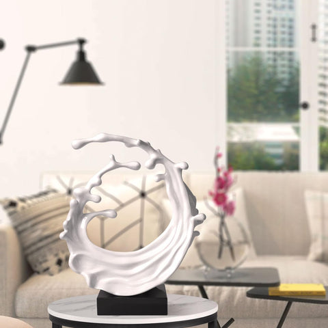 Abstract Sculpture Decor Modern Arts Sea Wave Figurine Table Centerpiece Statue Polyresin White 16.5 inch