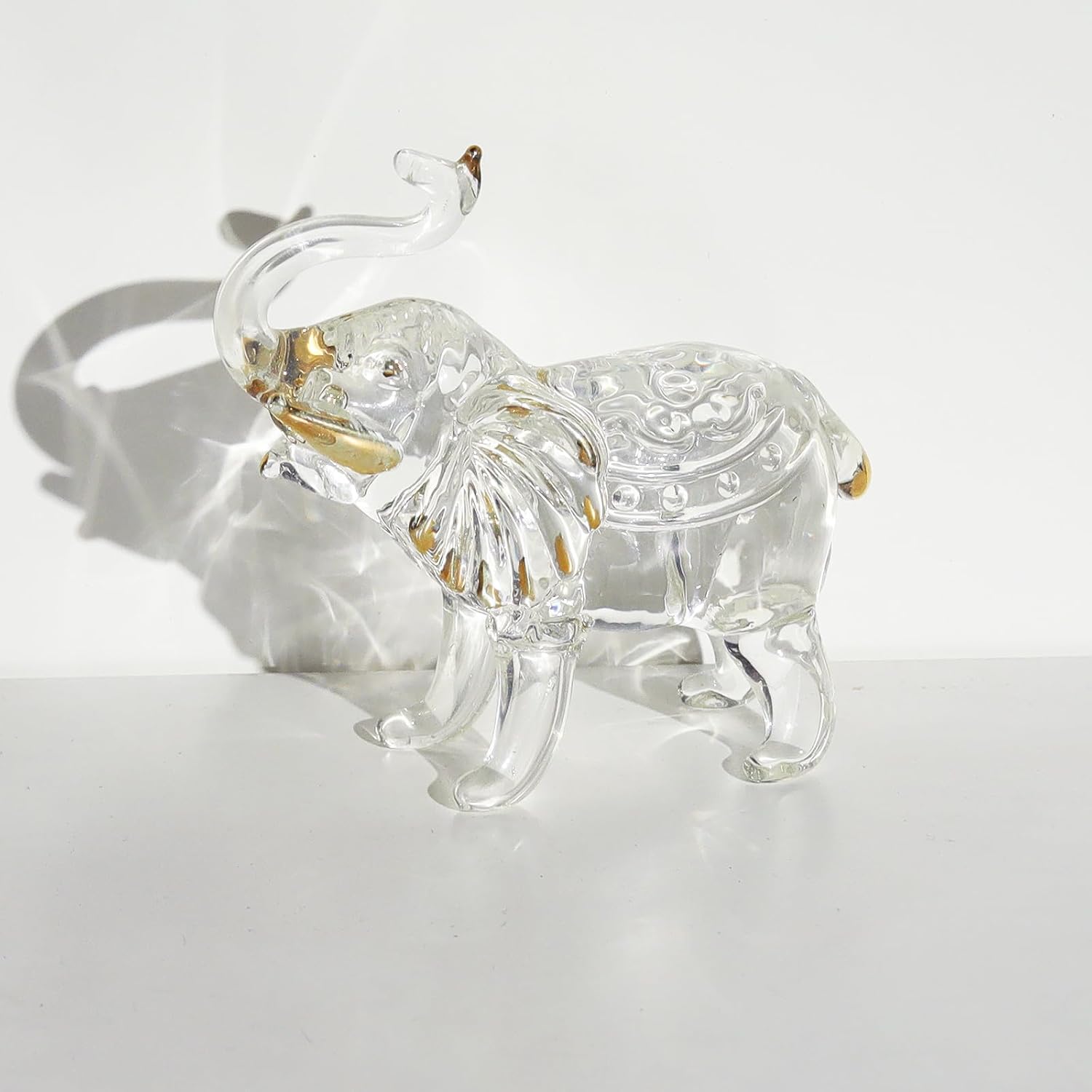 Handcrafted Unique Glass Elephant Statue - Elegant Elephant Figurines for Home Decor Holiday Party Crystal Gifts (7.5IN)