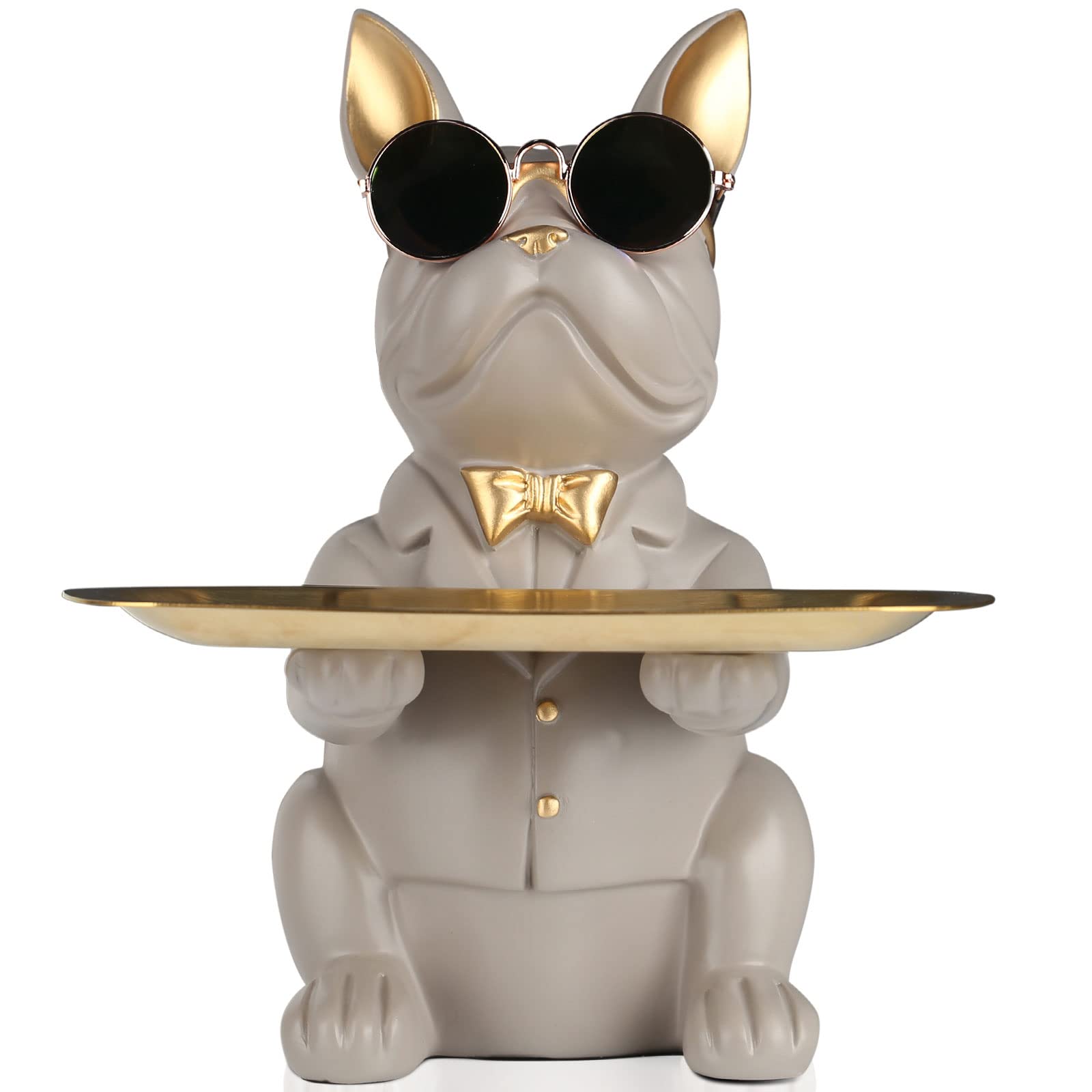 Modern Decor Resin Bulldog Tray Statue Piggy Bank Tray Storage Entrance Key Holder Candy Jewelry Earrings Tray Suitable for Home Decor Modern Art Dining Table Decor Office Small Object Tray