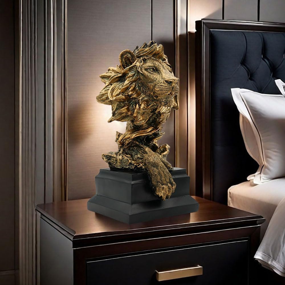 CUZOKOLA Large Modern King of Royal Lion Statue Golden Lion Head Collectible Figurine Decoration for Home Office Decor for Men Bookshelf Room Accessories Best Manly Lion King Gifts for Men 12.68" H