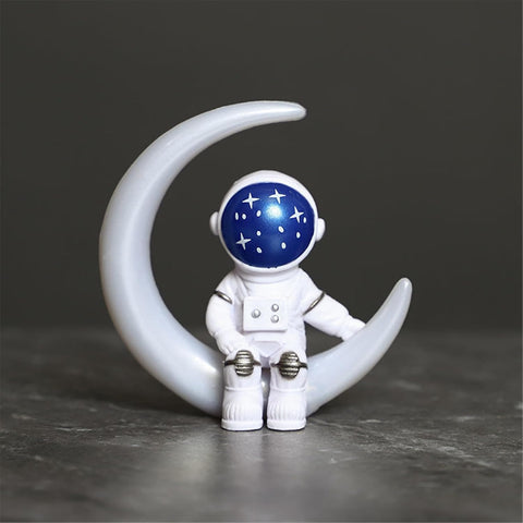 Blue White Astronaut Statues Set of 4, Spaceman Sculpture Figurines Outer Space Theme Decor for Nursery Room Cake Topper