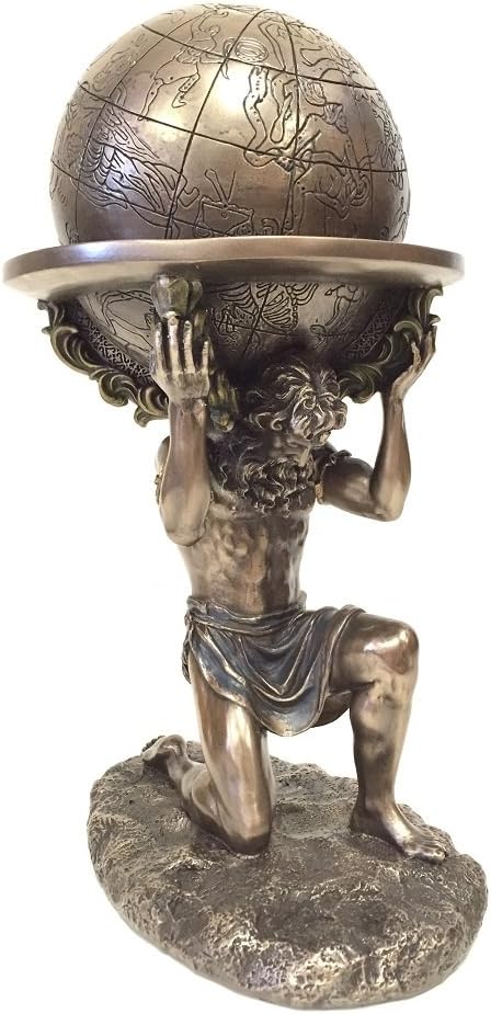 VERONESE DESIGN 9 Inch Greek Titan Atlas Carrying The World Statue Cold Cast Resin Antique Bronze Finish