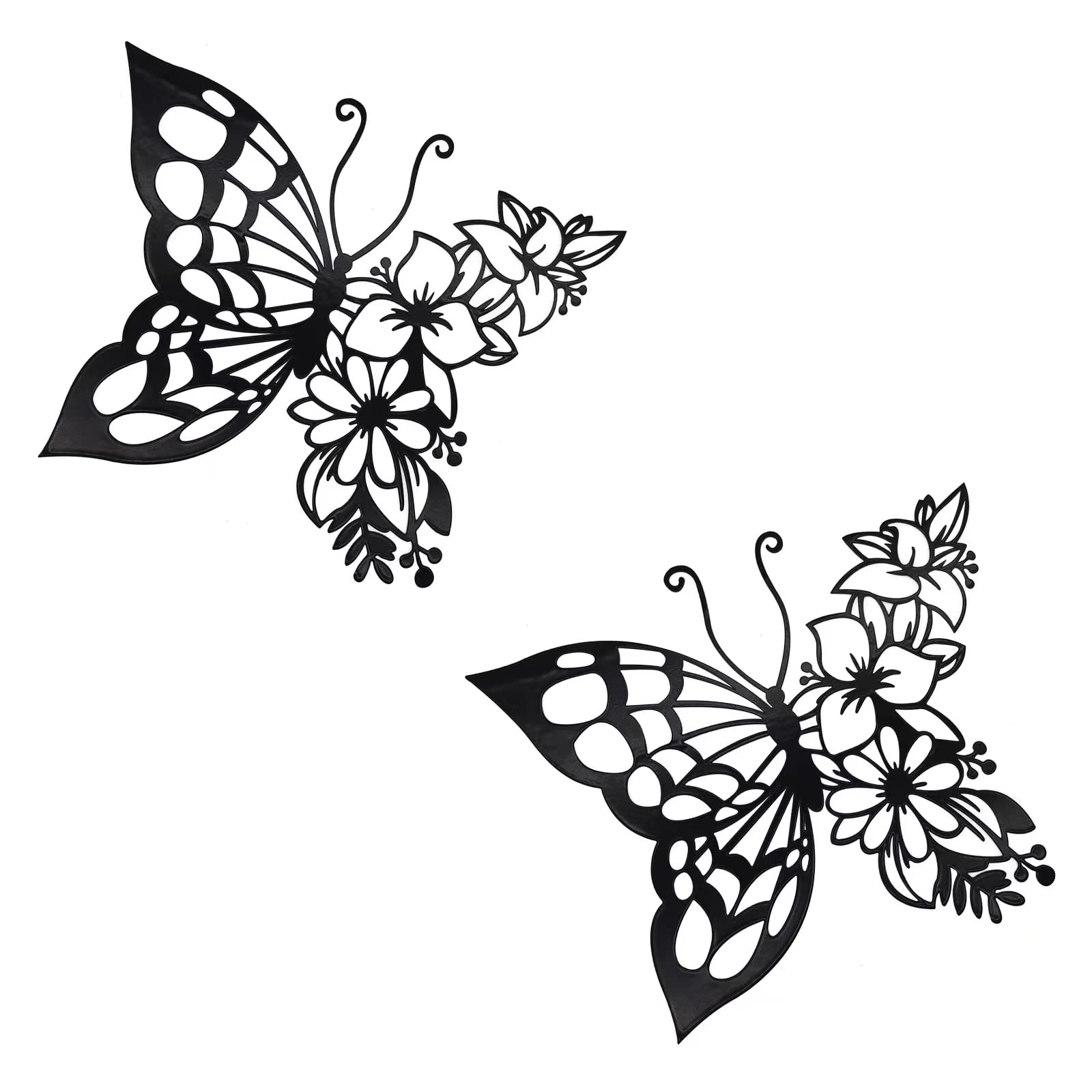 EZ4ENCE 2PCS Butterfly Decoration Wall Art Boho Wall Home Decor Hanging Appearance Wall Decor Metal Hanging Butterfly Decor Flower Wall Art for Bedroom Living Room Home Wall,Black(Large)