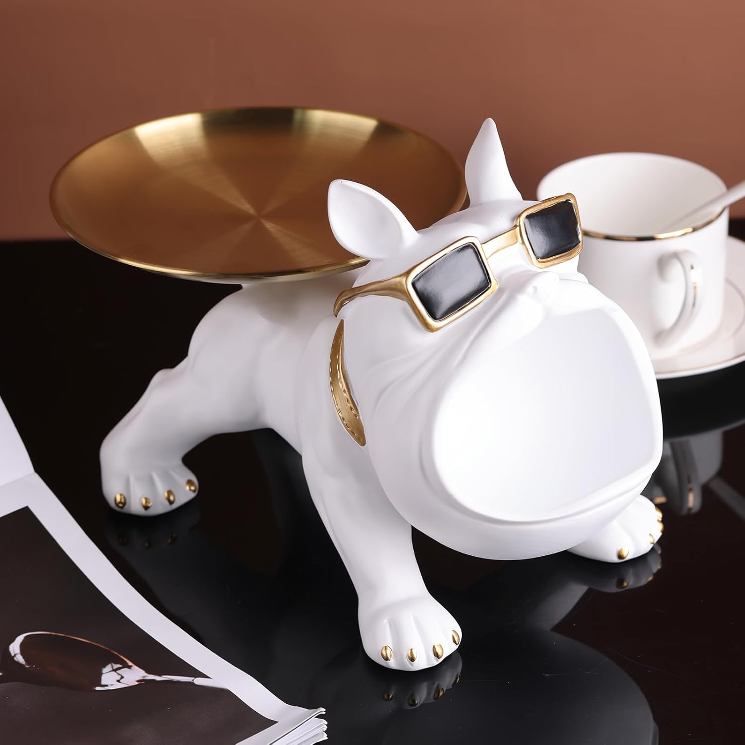 French Bulldog Statue and Figurines,French Bulldog Storage Decoration,Bulldog Bowl with Tray,Key Bowl for Entryway Table,Candy Dish for Office Desk,English Bulldog Tray