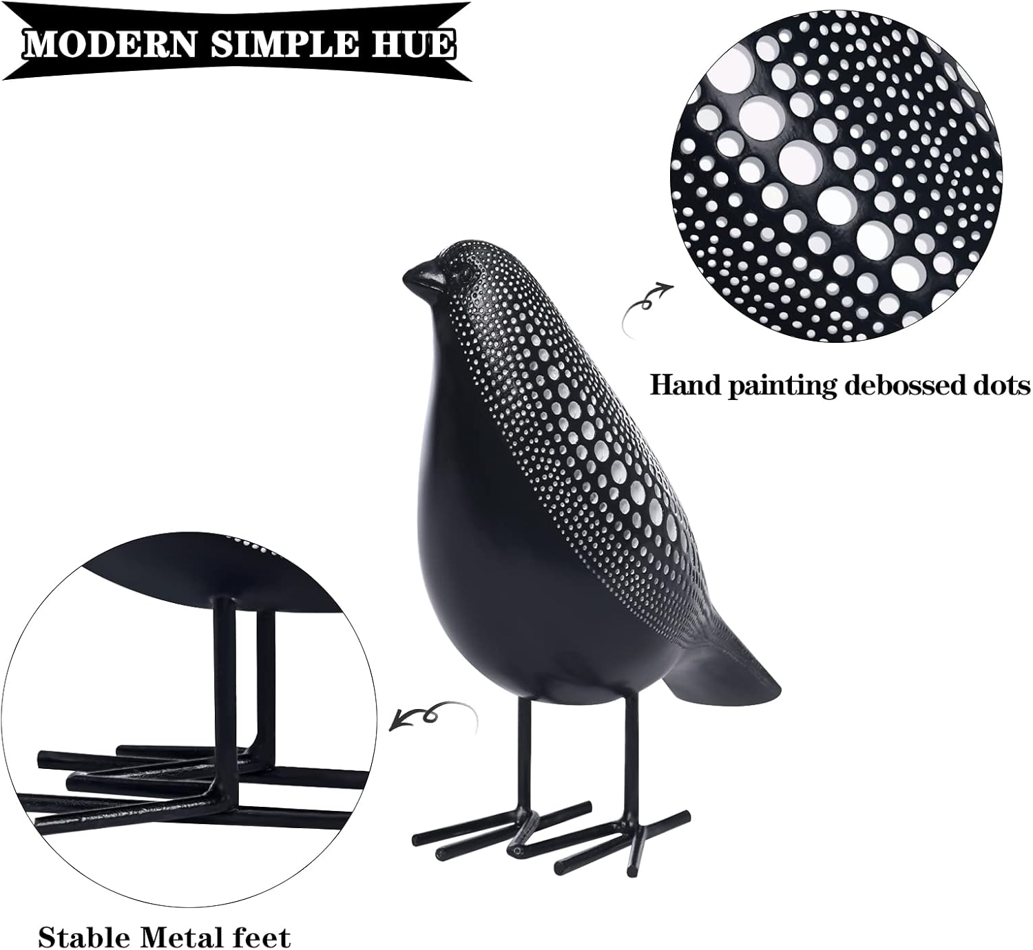 Quoowiit Sculptures Home Decor, Bird Figurine Shelf Decor, Modern Decorations for Living Room, Bedroom, Office, House, Resin Animal Statues and Figurine with Chic Polka Dots Art Design (Black)