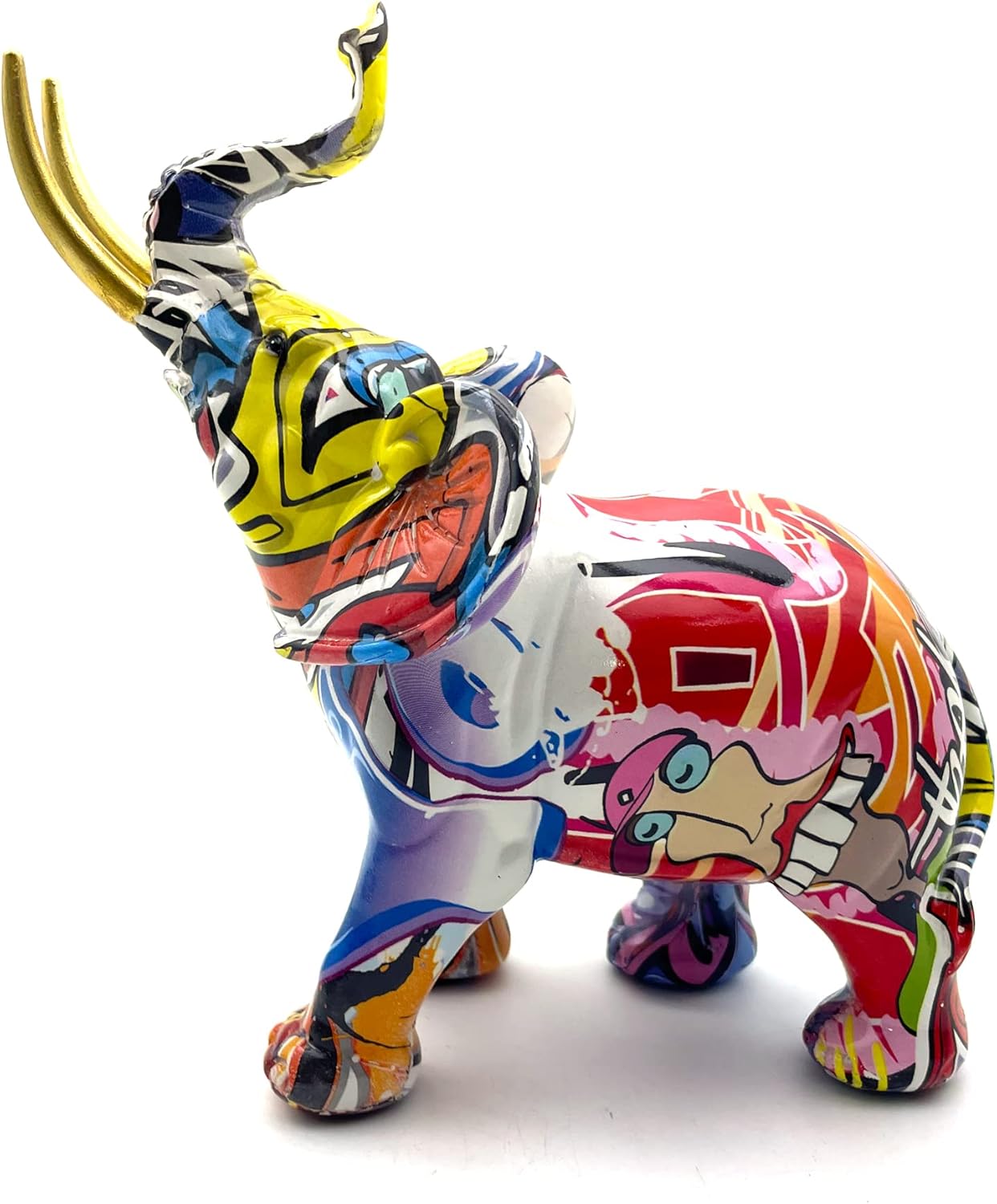 Colorful Art Elephant Statue Sculpture Figurine Collectible Gift Idea Home Decor Desktop Decoration (Large)