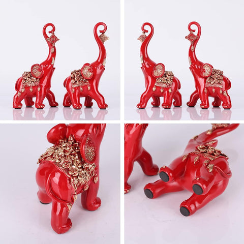 Red Elephant Statues Home Decor, A Pair Red Lucky Elephant Statue and Sculpture Decorativos Para Sala, Elephant Art Ornament - For Living Room Tv Stand, Entry Table Coffee Table Office Knick Knacks