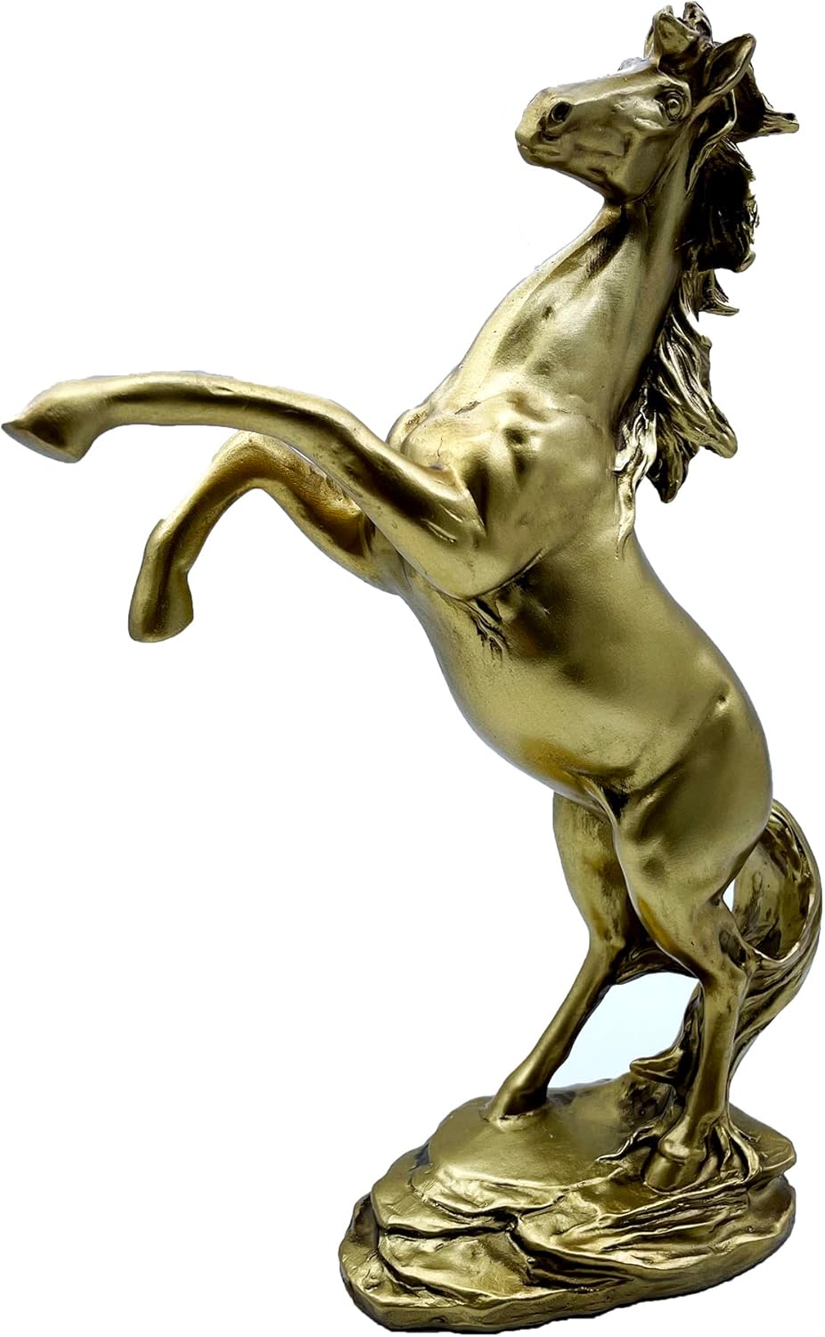 Gold Horse Statue Figurines - Resin Standing Fighting Horse Sculpture Home Office Decoration Tabletop Decor Ornaments