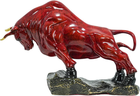 Bronze Bull Sculpture - Pure Copper Charging Bull/Cow/Ox Figure and Statue Handmand Collectable Art Decor - Raging Bull Figurine for Office& Home Decorations and Gift (L:8.3in Red)