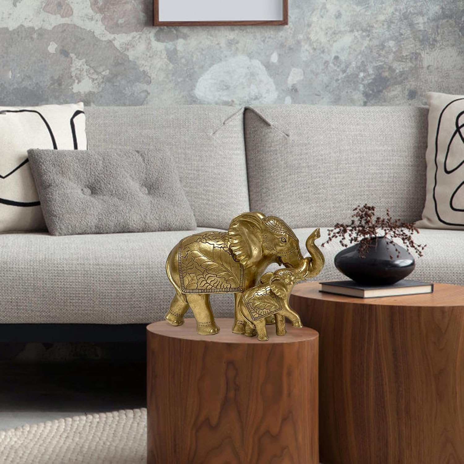 Elephant Statue for Home Decor Gold 9.2IN,Elephant Statues for Table Deskr-Elephant Decor for Living Room-Indoor Elephant Gift for Relaxation Meditation or Shrine