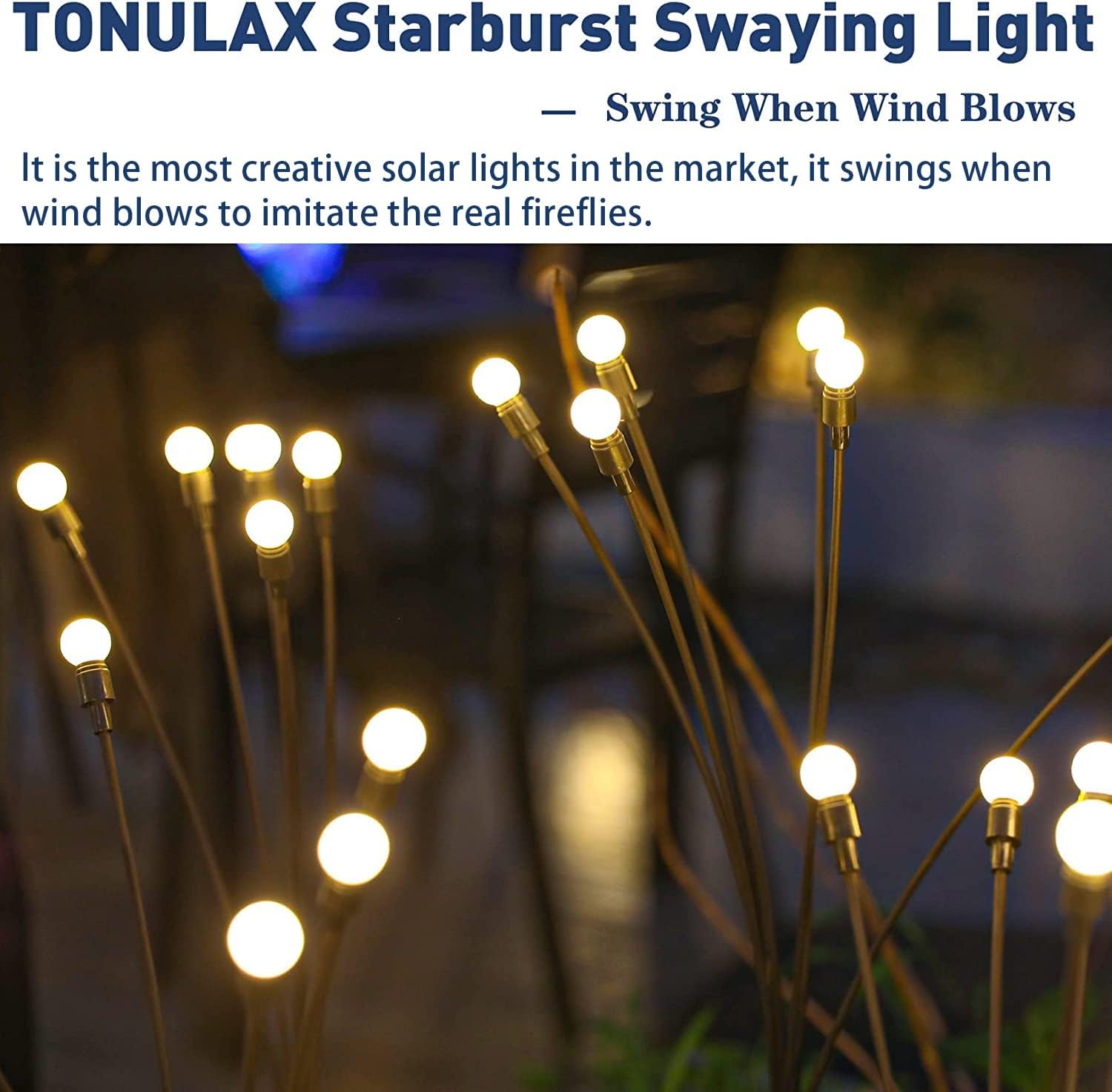 TONULAX Solar Garden Lights - New Upgraded Solar Swaying Light, Sway by Wind, Solar Outdoor Lights, Yard Patio Pathway Decoration, High Flexibility Iron Wire & Heavy Bulb Base, Warm White(2 Pack)