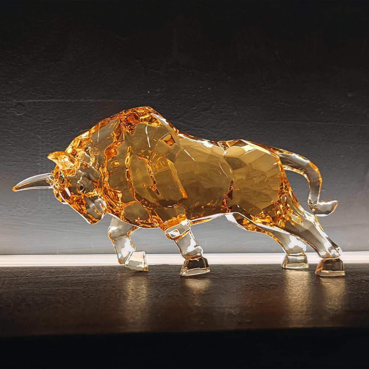 FengShui Wall Street Bull Statue Acrylic Bull Figurine Sculpture Home Office Desk Decorative Ornament 8.7''L (Amber)