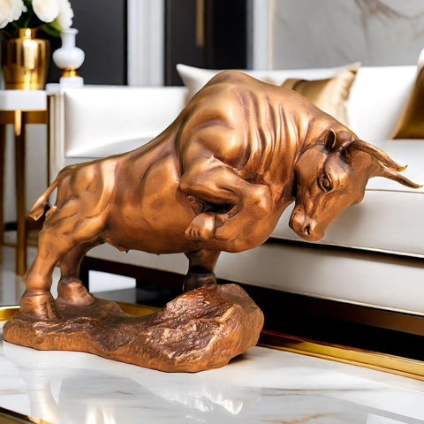 Bronze Bull Sculpture - Pure Copper Charging Bull/Cow/Ox Figure and Statue Handmand Collectable Art Decor - Raging Bull Figurine for Office& Home Decorations and Gift (L:8.3in Red)