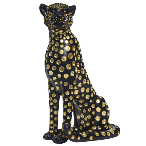 Quoowiit Statues for Home Decor, Modern Sculptures and Statues Decorations for Living Room, Bedroom, Table, Bookshelf, White Resin Leopard Art Decorative Sculpture with Black Polka Dots Design