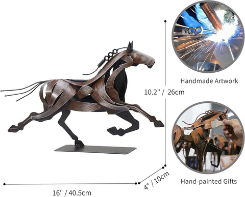 Running Horse Sculpture Western Decor, Handmade Metal Horse Statue Home Decor, Rustic Animal Statue Gifts for Women (Black)