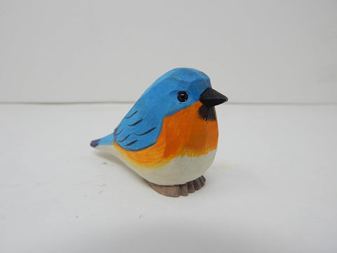 Hand-Carved Eastern Bluebird Figurine - Wood Figurine Miniature Statue, Handmade Wildlife Bird Sculpture, Carved Small Animal Ornament & Rustic Home Decor Accent