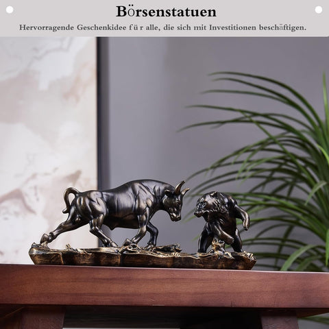 Bull and Bear Statue 15.7" L -Wall Street Bull Statue -Sculptures- Unique Decor for Financial Professionals,Gold