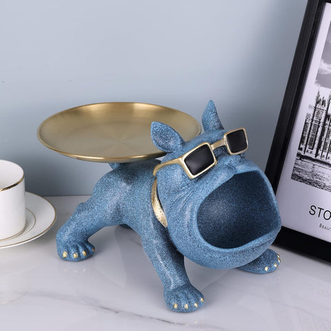 French Bulldog Statue and Figurines,French Bulldog Storage Decoration,Bulldog Bowl with Tray,Key Bowl for Entryway Table,Candy Dish for Office Desk,English Bulldog Tray